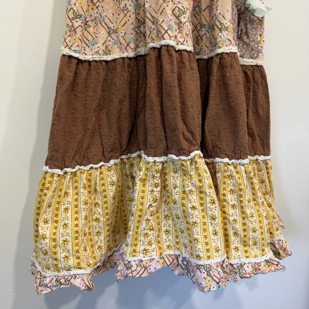 Matilda Jane Enchanted Garden Maxi Dress Patchwork Floral Crochet Girls 12 Fall